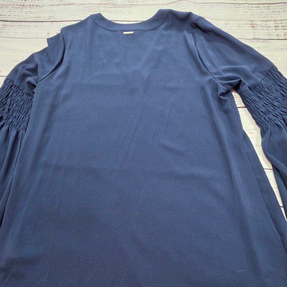 Michael Kors V Neck Blouse Women XL Navy Blue Excellent Smocked Bell Sleeve - Picture 4 of 10